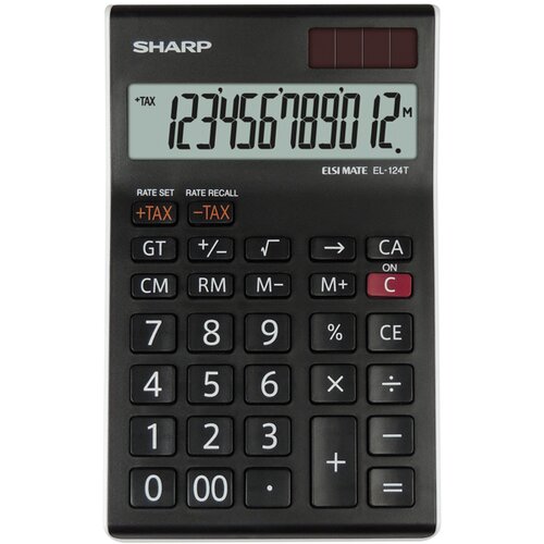 Kalkulator SHARP Desktop Box EL124TWH Zasilanie bateryjno-słoneczne, 4 pamięci Czarny