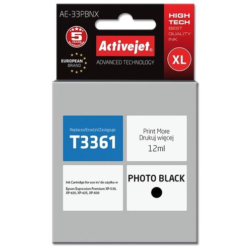 Tusz ACTIVEJET do Epson 33 XL T3361 Czarny 12 ml AE-33PBNX