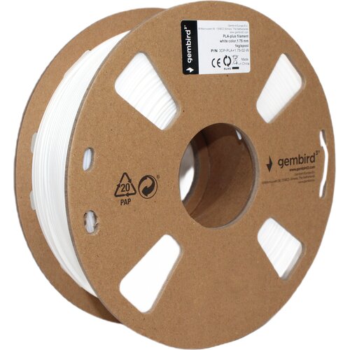 Filament GEMBIRD PLA+, Średnica 1.75 mm, 1 kg (1 szt.) Biały