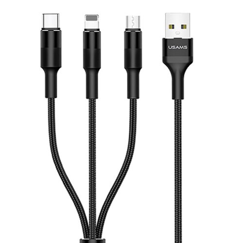 Kabel USB - Lightning/Micro USB/USB-C USAMS U5 US-SJ219 3w1 10W 1.5 m Czarny