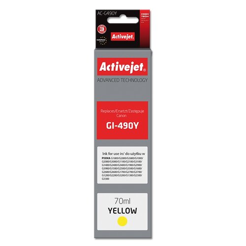 Tusz ACTIVEJET do Canon GI-490Y Żółty 70 ml AC-G490Y