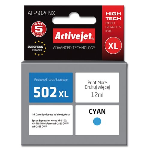 Tusz ACTIVEJET do Epson 502 XL W24010 Błękitny 12 ml AE-502CNX