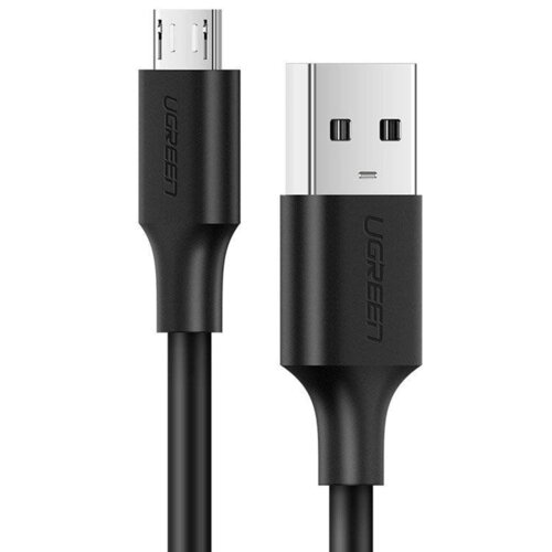 Czarny kabel USB z końcówkami USB i Micro USB, na których widnieje logo "UGREEN". Kabel ma gładką powierzchnię i jest pokazany na białym tle.