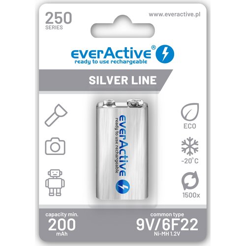 Akumulatorek 6F22 9V 250 mAh EVERACTIVE (1 szt.)