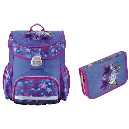 Tornister HAMA Crazy Cat 139075 + Piórnik 139125 z wyposażeniem