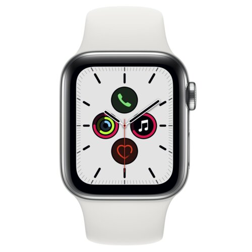 APPLE Watch 5 GPS 44mm koperta z aluminium (srebrny) + pasek sportowy (biały)