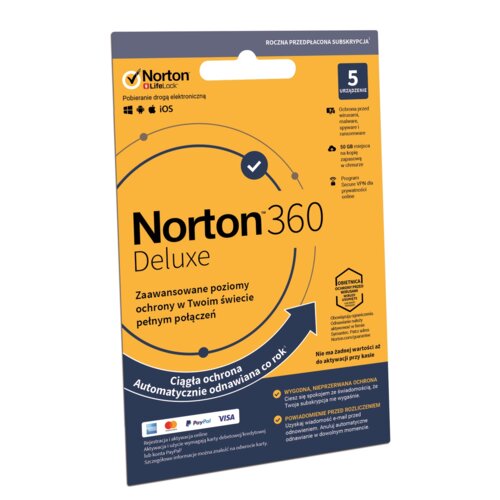 Antywirus NORTON 360 Deluxe 50GB 5 URZĄDZEŃ 1 ROK Kod aktywacyjny