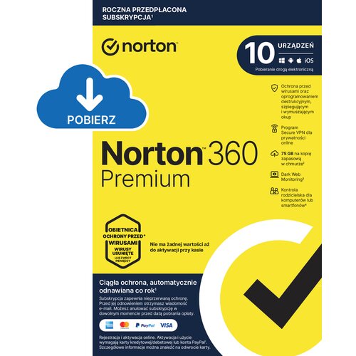Antywirus NORTON 360 Premium 75GB 10 URZĄDZEŃ 1 ROK Kod aktywacyjny