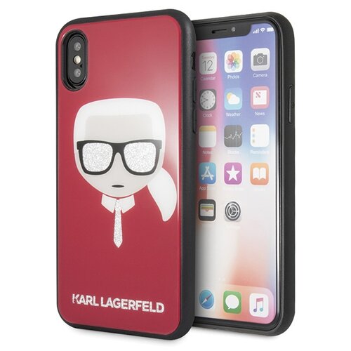 Etui KARL LAGERFELD Iconic Glitter Karl's Head do Apple iPhone X/Xs Czerwony