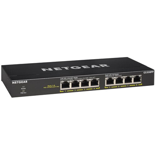 Switch NETGEAR GS308PP Gigabit Ethernet, 8 portów, Funkcja PoE