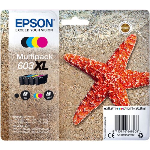 Zestaw tuszów EPSON 603XL Czarny 8.9 ml, Błękitny 4 ml, Purpurowy 4 ml, Żółty 4 ml C13T03A64010