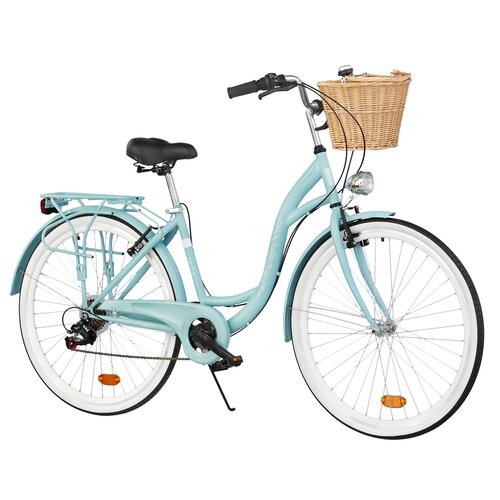 Rower miejski DAWSTAR Citybike S7B Lazurowy + Stylowy kosz wiklinowy VÖGEL VKS-502