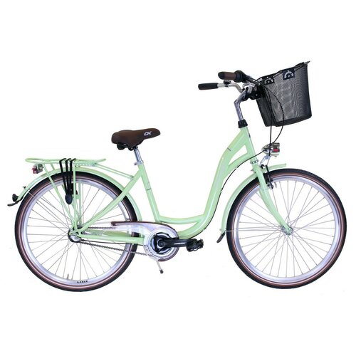 Rower miejski z koszykiem COSSACK Luna 3B 26 cali damski Limonkowy