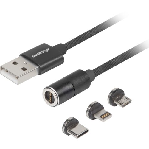 Kabel USB - Lightning - Micro USB/USB-C LANBERG Magnetyczny 1 m
