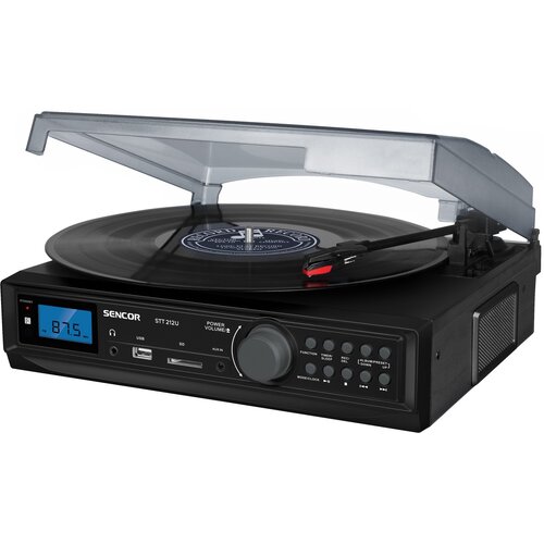 Gramofon SENCOR STT 221U Czarny, Automatyczny,Napęd paskowy,BT,Wbudowane głośniki,Prędkość odtw. 33 1/3,45,78 obr./min