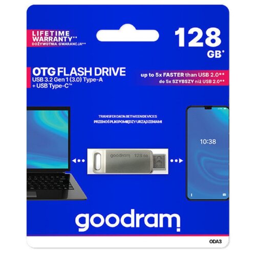 Pendrive GOODRAM ODA3 128GB, USB-C, Odczyt 60 Mb/s, Zapis 20 Mb/s