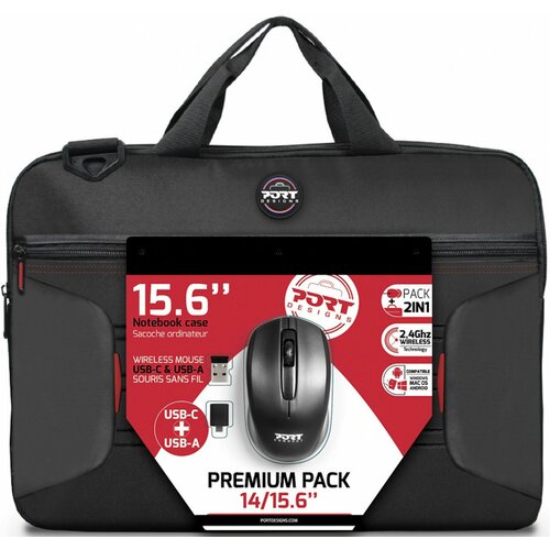 Torba na laptopa PORT DESIGNS Premium Pack 14 - 15.6 cali Czarny + Mysz