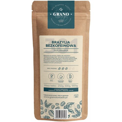 Kawa mielona GRANO TOSTADO Brazylia Bezkofeinowa Arabica 0.5 kg
