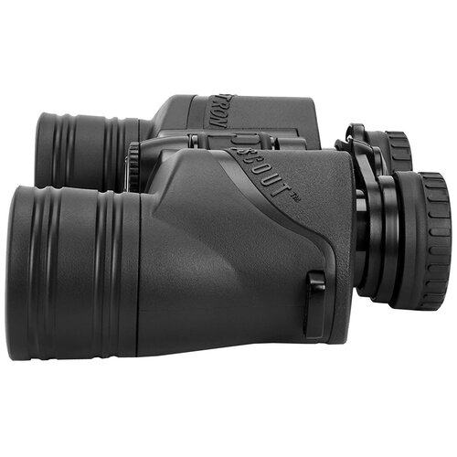 Czarna lornetka z widocznymi napisami "LANDSCOUT" i "CELESTRON" na obudowie, z wyraźnie zaznaczonymi elementami regulacyjnymi. Produkt ma matowe wykończenie i charakterystyczny, ergonomiczny kształt.