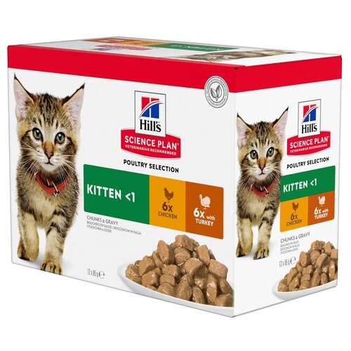Karma dla kota HILL'S Science Plan Kitten Multipak Kurczak i Indyk 12 x 85 g