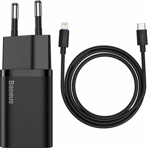 Ładowarka sieciowa BASEUS Super Si Quick Charger 1C 20W + kabel USB Typ-C - Lightning 1 m Czarny