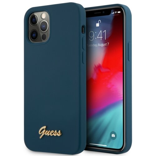 Etui GUESS Metal Logo Script do Apple iPhone 12 Pro Max Niebieski