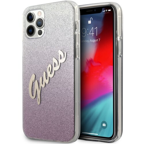 Etui GUESS Glitter Gradient Script do Apple iPhone 12/12 Pro Różowy