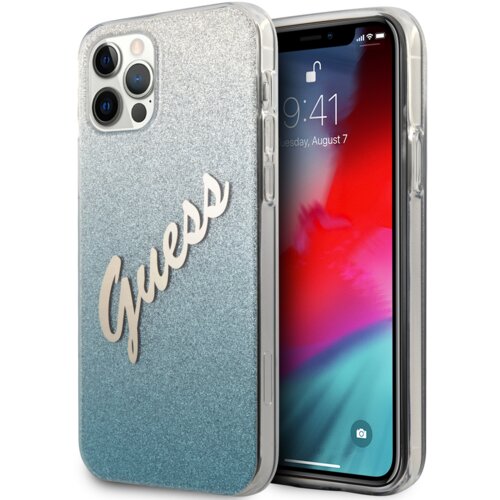 Etui GUESS Glitter Gradient Script do Apple iPhone 12 Pro Niebieski