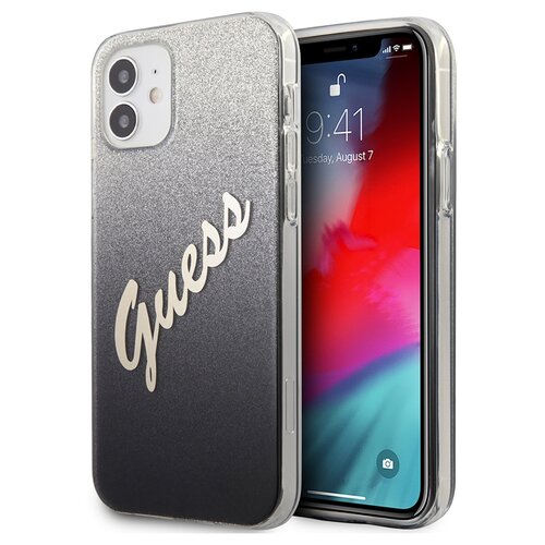 Etui GUESS Glitter Gradient Script do Apple iPhone 12 Mini Czarny