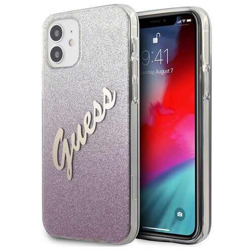 Etui GUESS Glitter Gradient Script do Apple iPhone 12 Mini Różowy