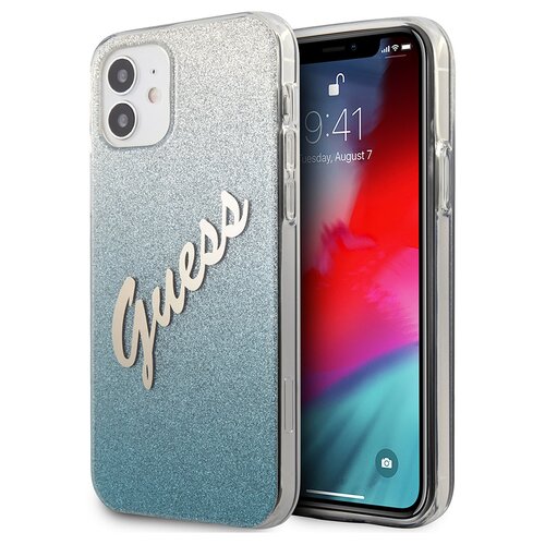 Etui GUESS Glitter Gradient Script do Apple iPhone 12 Mini Niebieski