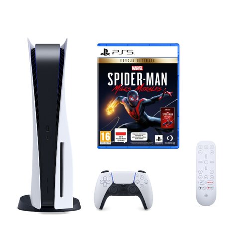 Konsola SONY PlayStation 5 + Marvel's Spider-Man: Miles Morales - Ultimate Edition Gra PS5 + Pilot SONY Remote Biały