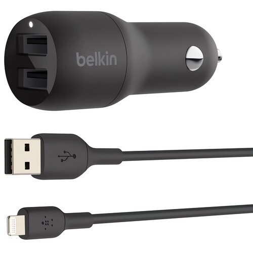Ładowarka samochodowa BELKIN CCD001BT1MBK Dual USB-A Car Charger 24W + Kabel USB-A - Lightning