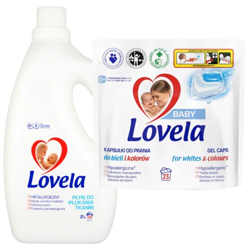 Kapsułki do prania LOVELA Baby - 23 szt. + Płyn do płukania LOVELA 2000 ml