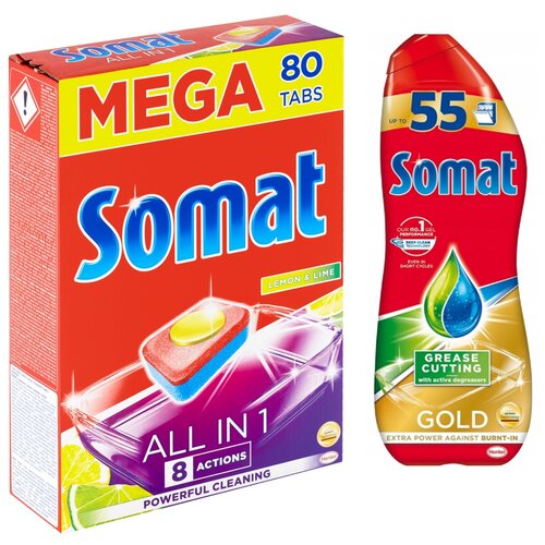 Żel do zmywarki HENKEL Somat Gold 900 ml + Tabletki do zmywarek SOMAT All in 1 Lemon & Lime - 80 szt.