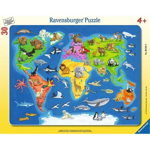 Puzzle RAVENSBURGER Mapa Świata ze zwierzętami (30 elementów)