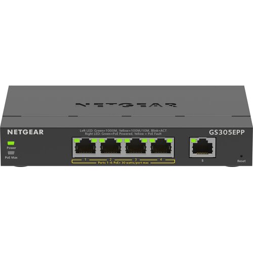 Switch NETGEAR GS305EPP-100PES Gigabit Ethernet, 5 portów, Funkcja PoE, Zarządzalny