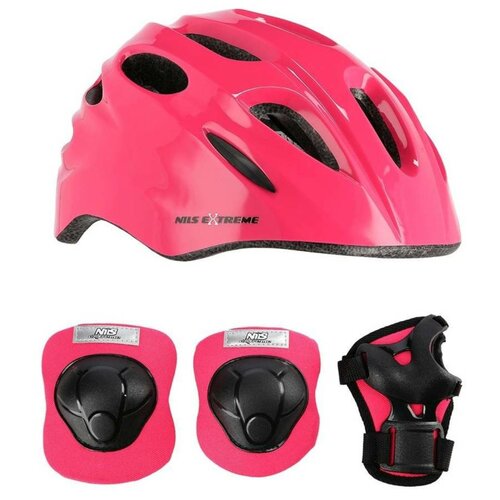 Kask NILS EXTREME MTW01 Różowy z lampką (rozmiar S) + Zestaw ochraniaczy H210