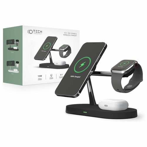 Ładowarka indukcyjna TECH-PROTECT A12 3in1 Magnetic Magsafe Wireless Charger 15W Czarny