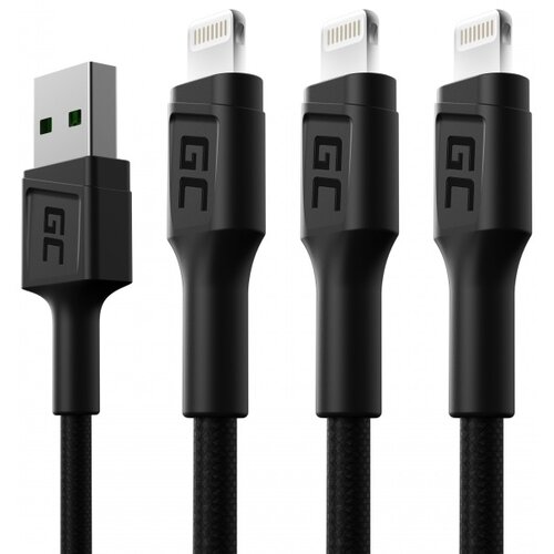 Kabel USB - Lightning GREENCELL Ray 1.2 m Czarny (3 szt.)