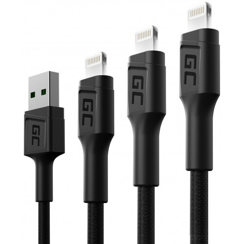 Kabel USB - Lightning GREEN CELL Ray 0.3/1.2/2 m (3 szt.)