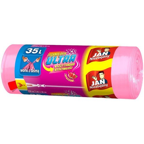 Worki na śmieci JAN NIEZBĘDNY Ultra 35L (12 sztuk) Różowy