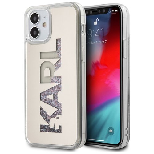Etui KARL LAGERFELD Mirror Liquid Glitter Karl do Apple iPhone 12 Mini Srebrny