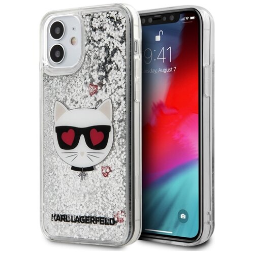Etui KARL LAGERFELD Liquid Glitter Choupette do Apple iPhone 12 Mini Srebrny