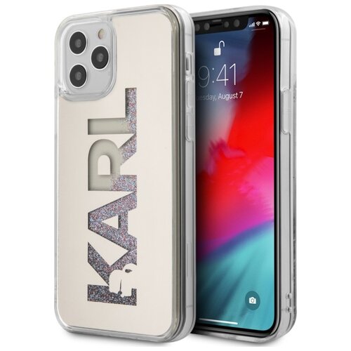 Etui KARL LAGERFELD Logo Karl Liquid Glitter Multi Mirror do Apple iPhone 12 Pro Max Srebrny