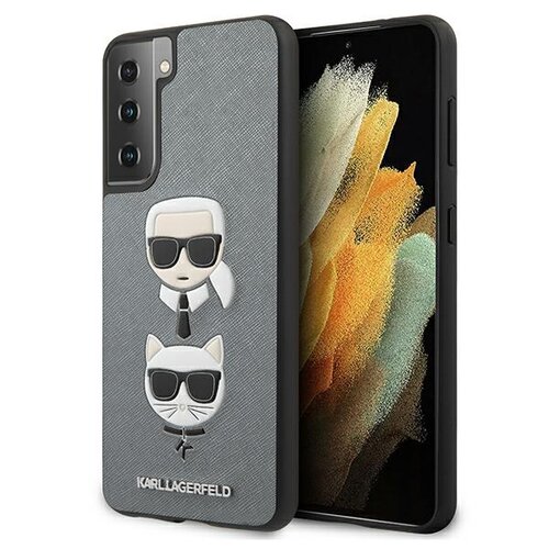 Etui KARL LAGERFELD Saffiano Karl & Choupette do Samsung Galaxy S21+ Srebrny