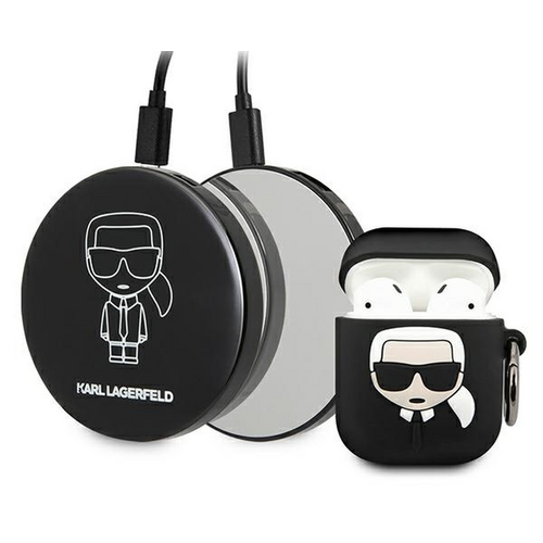 Powerbank KARL LAGERFELD Bundle Ikonik Czarny + Etui na słuchawki KARL LAGERFELD Silicone Ikonik do Apple AirPods 1/2 Czarny