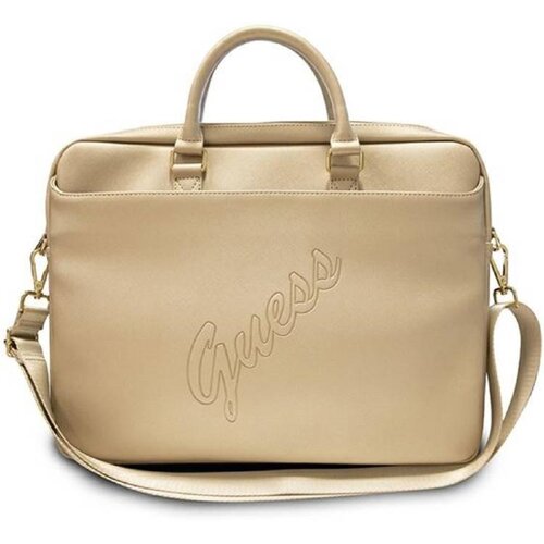 Torba na laptopa GUESS Saffiano Script 16 cali Złoty
