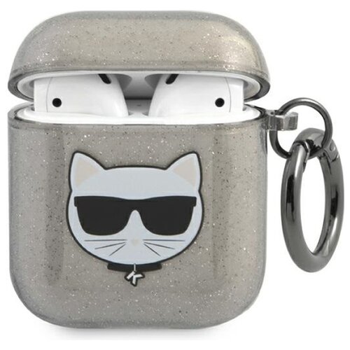 Etui na słuchawki KARL LAGERFELD Choupette Head Glitter do Apple AirPods 1/2 Szary
