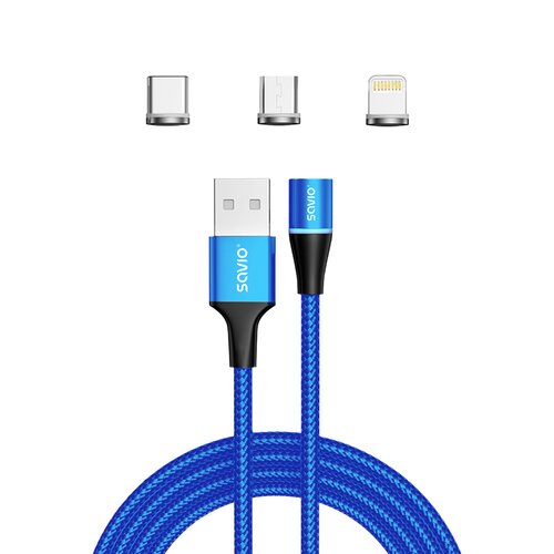 Kabel USB - USB Typ-C/Micro USB/Lighting SAVIO CL-157 2 m Niebieski